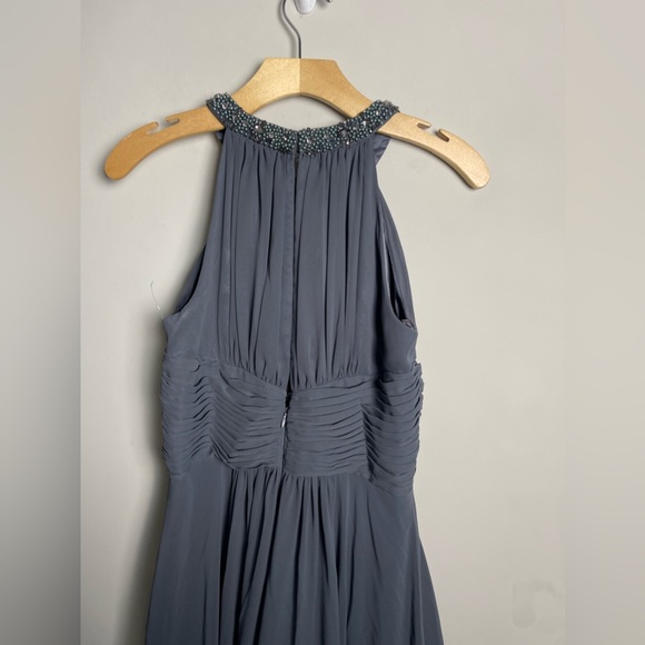Eliza J Beaded Halter Tiered Chiffon Gray Gown Size 6 - Picture 10 of 15